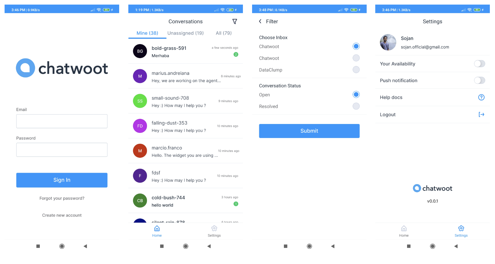 نرم افزار مدیریتی Chatwoot