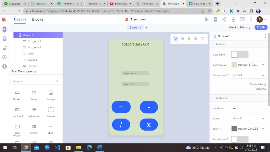 اپلیکیشن ساز موبایل تانکبل Thunkable