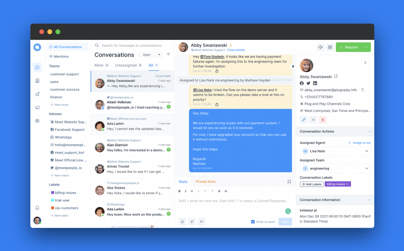 نرم افزار مدیریتی Chatwoot